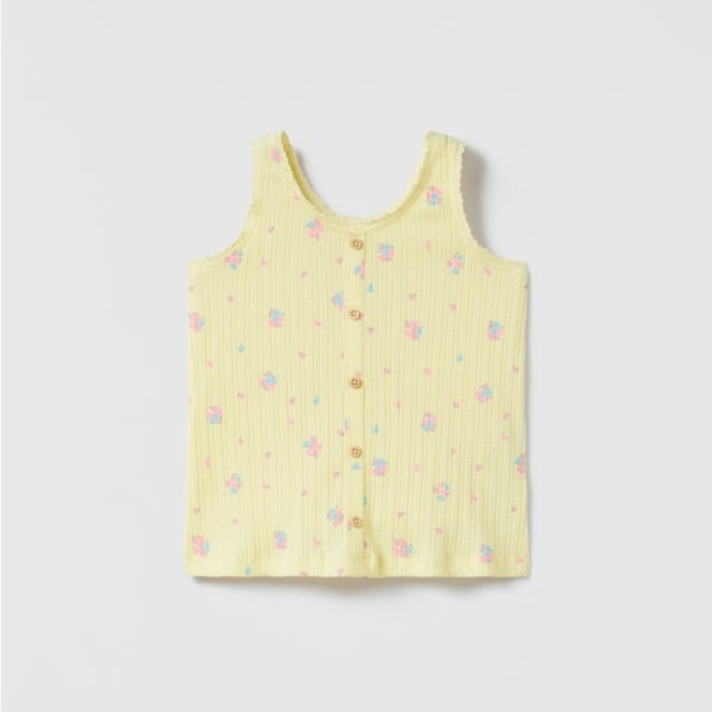 NWT Zara 9-12m open knit lace trim shirt yellow floral